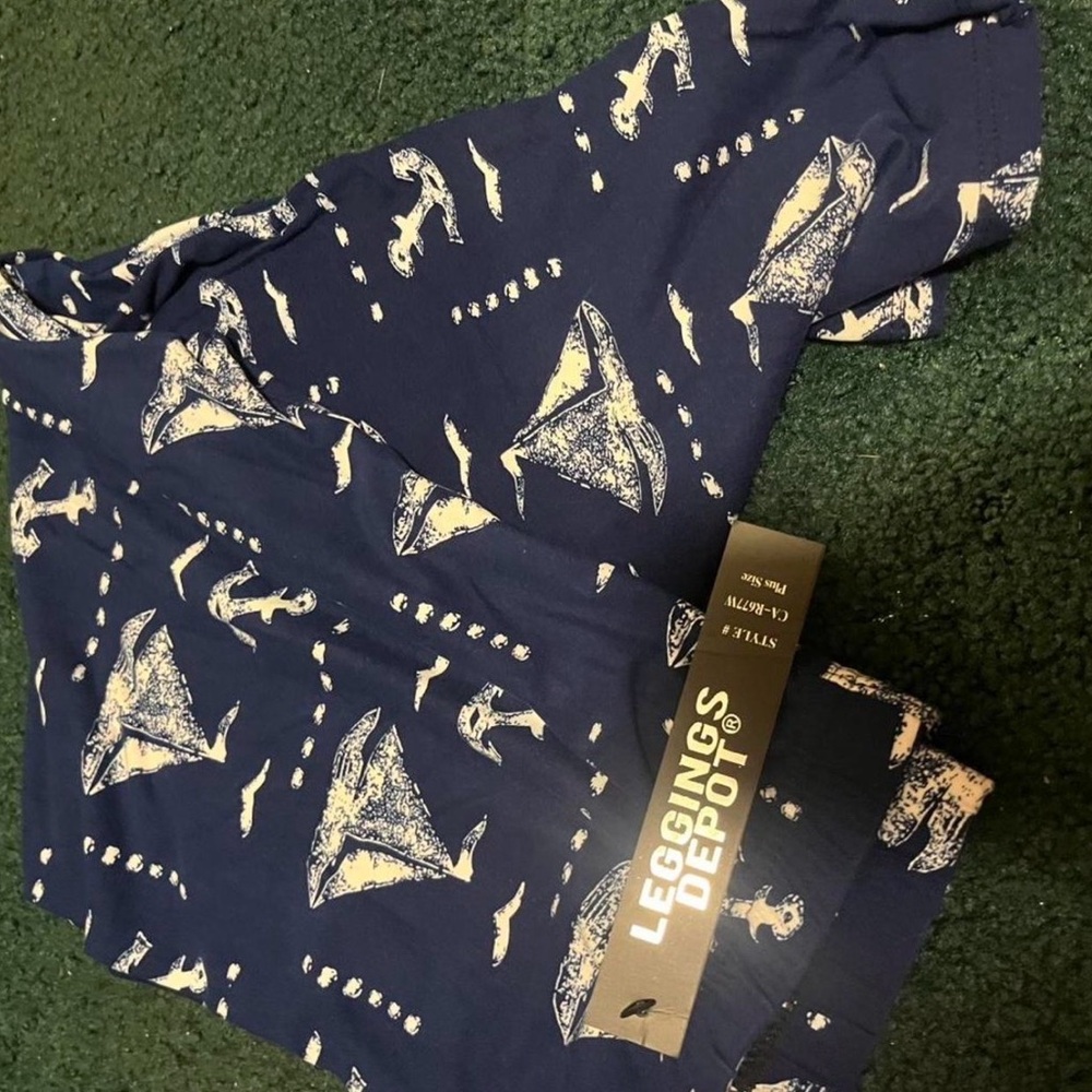 Leggings Depot Blue Leggings with Cream Nautical Print